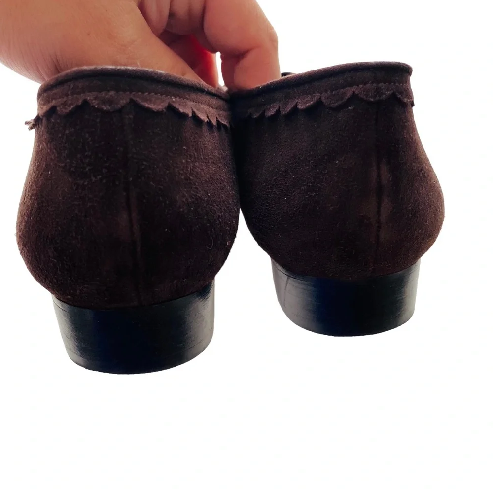Stuart Weitzman Vintage Chocolate Suede Leather Flat‎ Bow Loafers